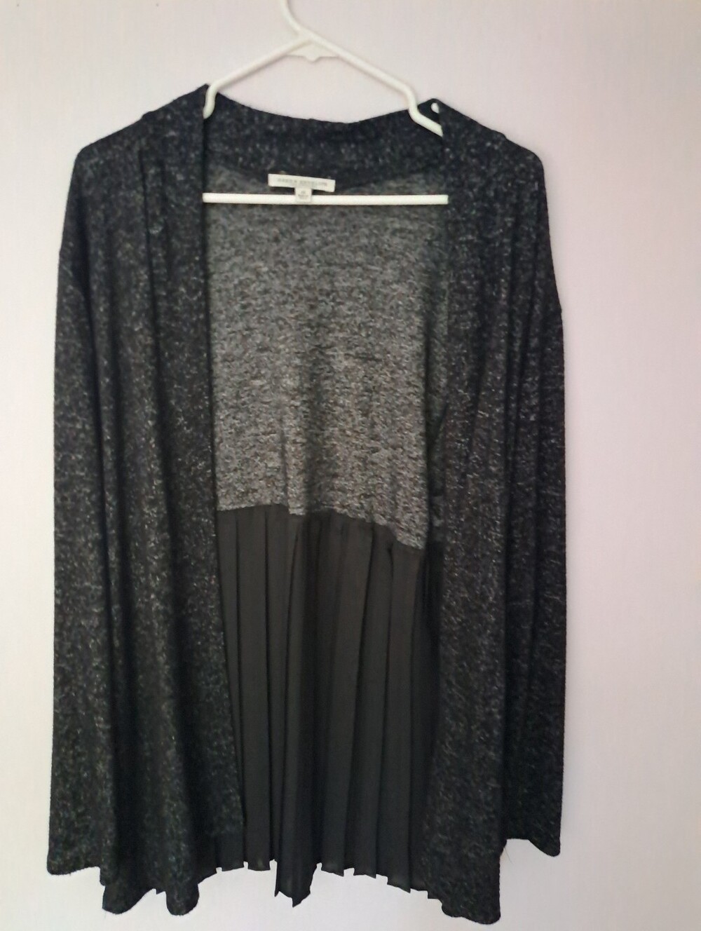 Green Envelope Black Open-Front Cardigan with Pleated Back Panel, Size 1X